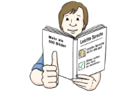 Eine Zeichnung eines Mannes, der ein Buch mit dem Titel