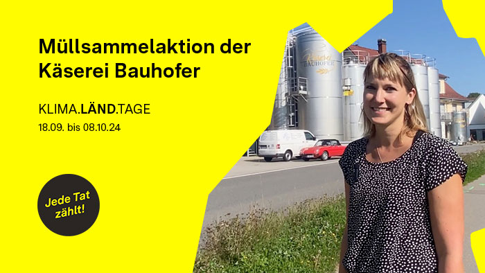 Video-Thumbnail der Käserei Bauhofer mit einer Mitarbeiterin im Freien vor der Käserei.