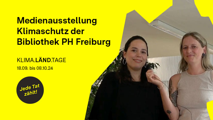 Video-Thumbnail der Bibliothek PH Freiburg mit zwei Mitarbeiterinnen der Bibliothek