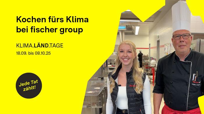 Video-Thumbnail der KLIMA.LÄND.TAGE 2025, Bild mit Koch und einer Mitarbeiterin der Firma Fischer im Betriebsrestaurant